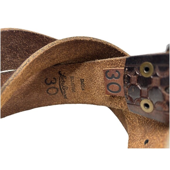 Lucky Brand Vtg Tooled Leather Belt Sz 30 Brown Textured Geometric  Western - Picture 4 of 8